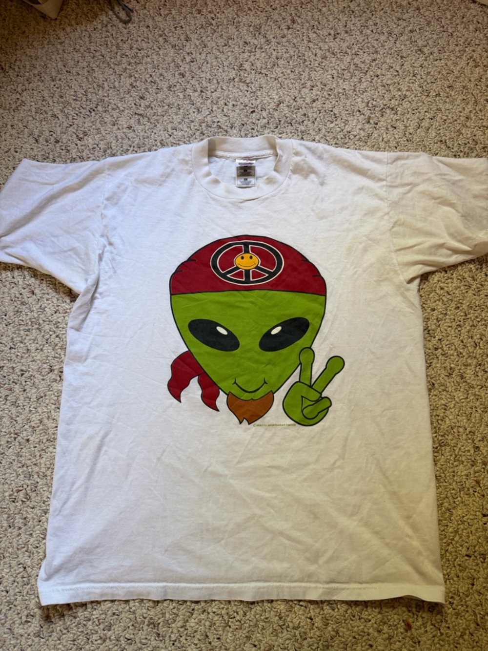 Unisex/Mens Vintage White Graphic Alien Peace Tee